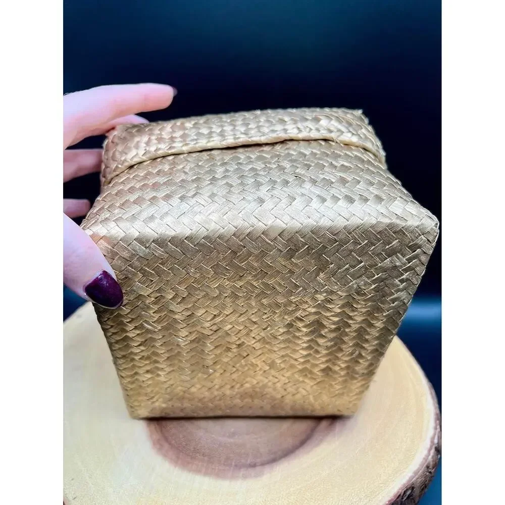 Handwoven Gold Bamboo Keepsake Box